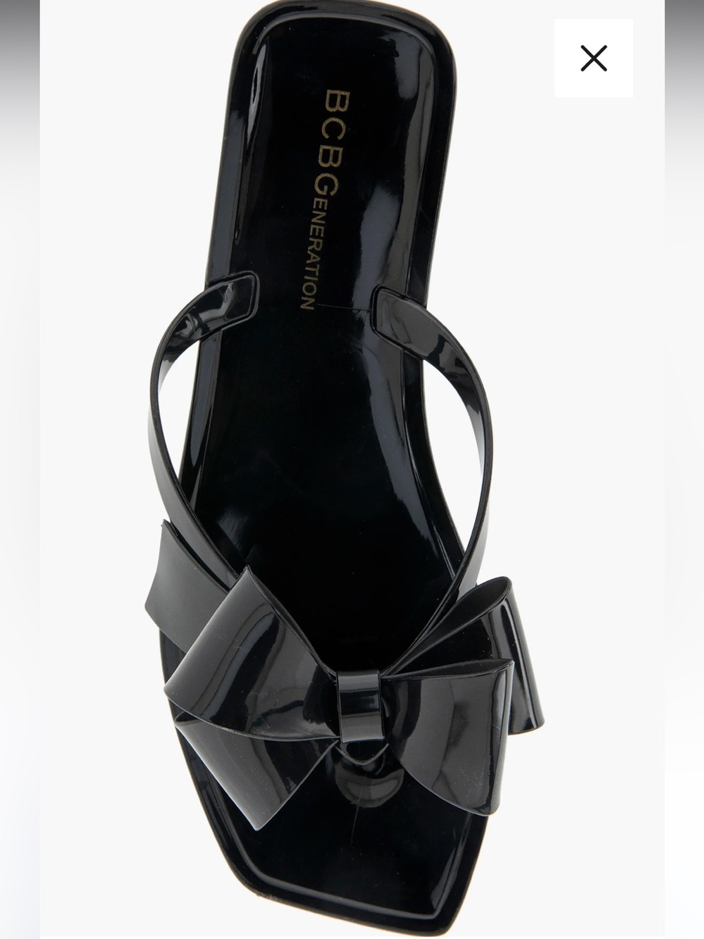 BCBGeneration Black Patent Bow Slide Sandal